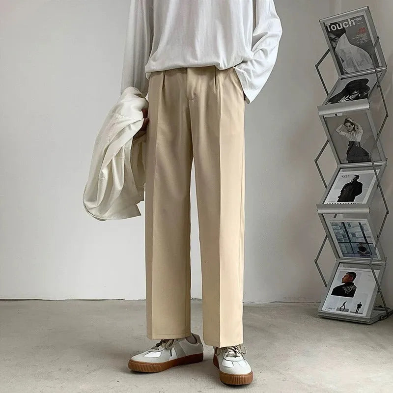 Loose Korean style white wide leg trousers in polyester fibre for teenagers casual wear