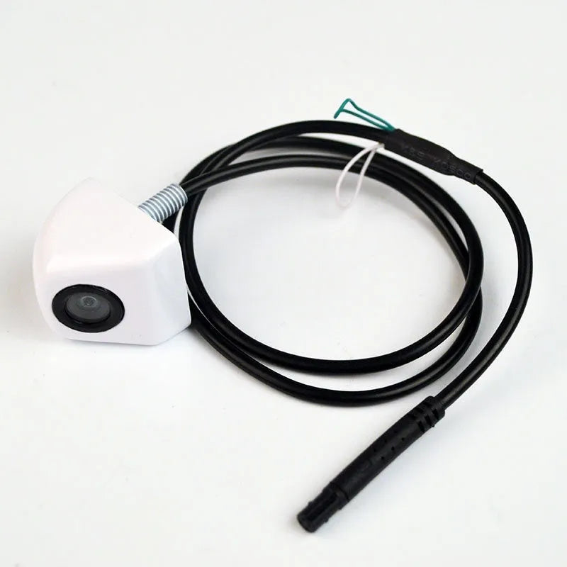Black metal-shell car rearview camera with cable for reversing.