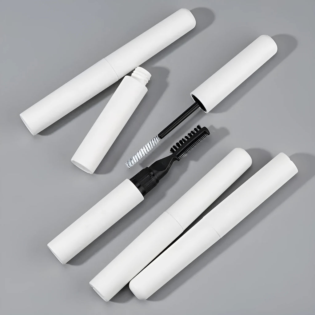 Eyebrow shaping glue and brush set for natural wild brows in white or pink packaging
