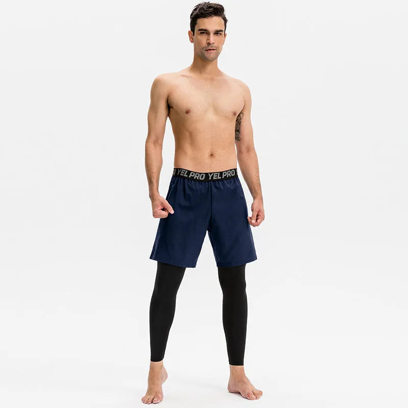 Men's grey quick drying high elastic tight sports pants for fitness and running