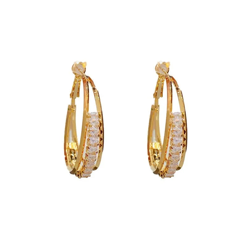 Fashion OL zircon oval ear ring, thick gold plated copper, geometric women earring