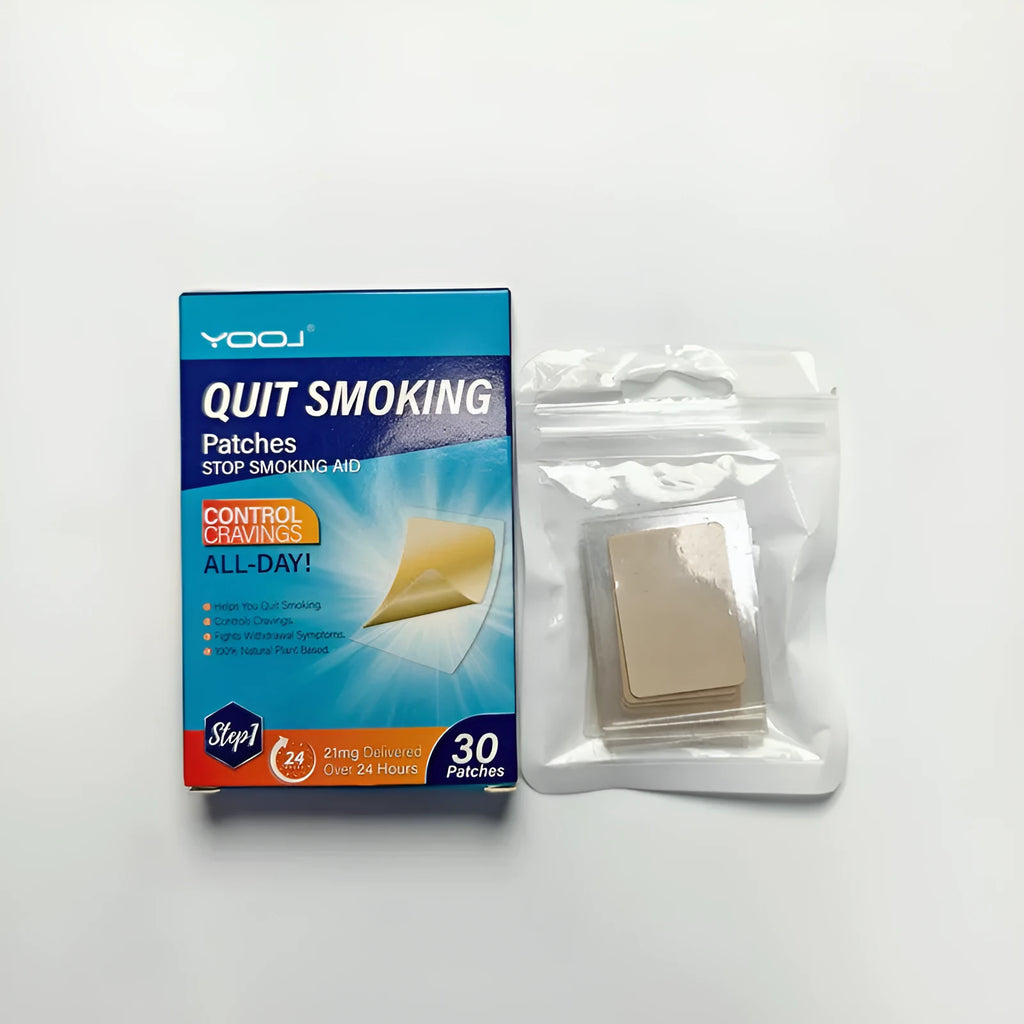 Box of 30 plant extract nicotine patches for smoking cessation, suitable for men and women.