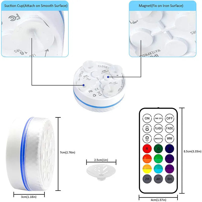 IP68 waterproof colour changing remote control diving light with ABS case for garden ponds