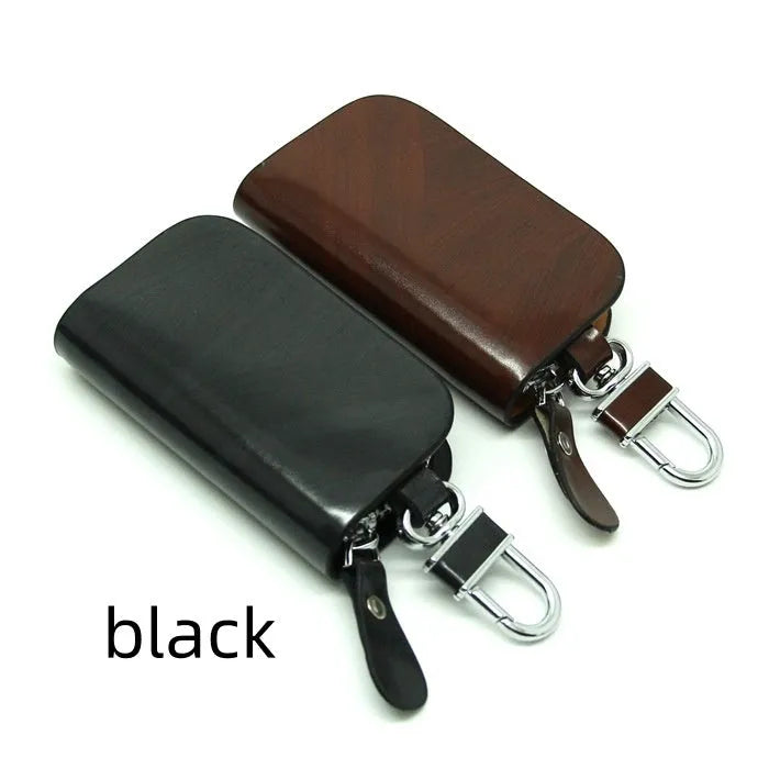 Genuine soft cowhide leather car key case in black or brown with frosted finish