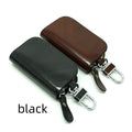 Genuine soft cowhide leather car key case in black or brown with frosted finish