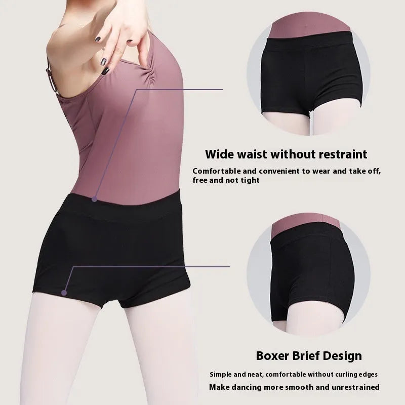 Black cotton dance shorts for women's ballet practice and fitness exercise