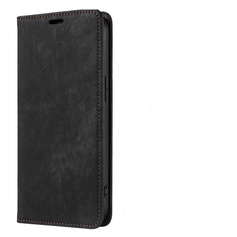 Magnetic flip phone case in leather-style design for iPhone, shown in a solid colour.