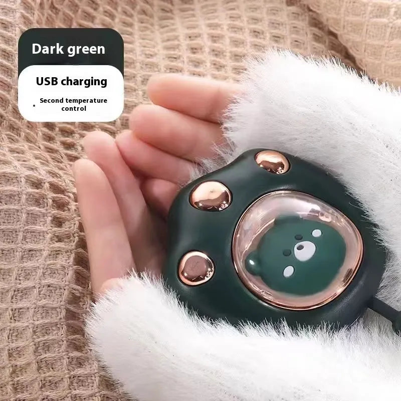 USB-powered hand warmer with digital display in six colour options including blue, green, pink and white finishes