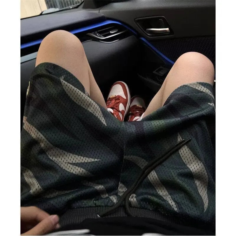 Men's camouflage mesh shorts straight leg cotton blend fabric casual summer wear