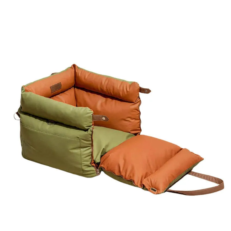 Green waterproof PU leather pet car nest bed with removable washable cover, 55x50x45cm size