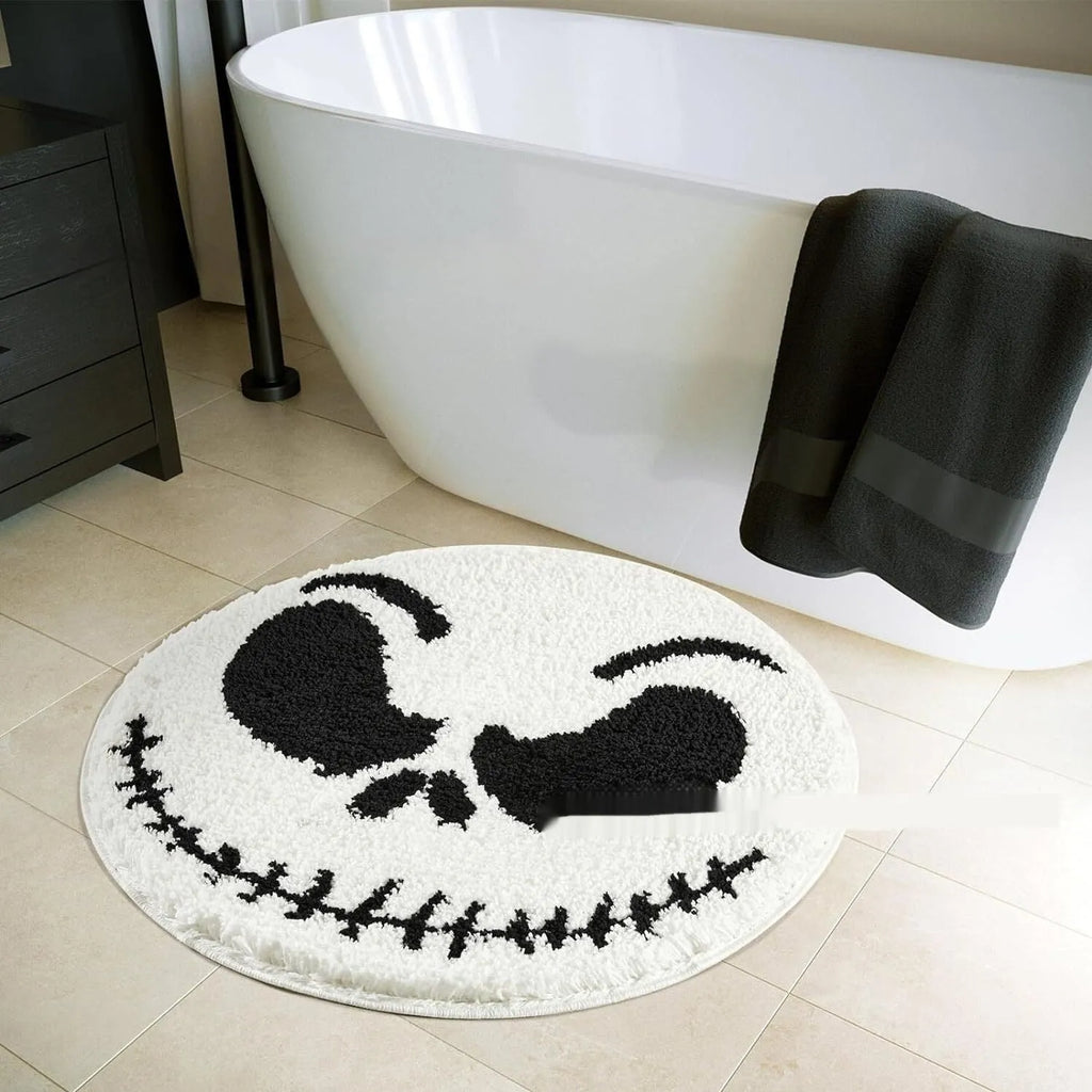 Round Christmas carpet with printed festive design in polyester fibre available in 60cm and 80cm sizes