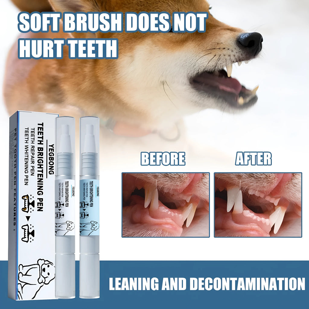 Yegbong pet teeth whitening pen with 3ml+3ml gel and two dental brushes for dog and cat tartar removal