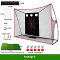 Golf wedge training set with three-hole net, straw practice mat, practice balls, and accessories