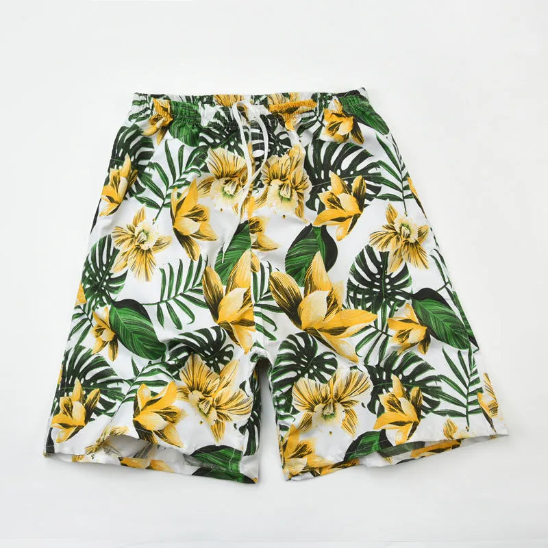 Men's floral print swimming trunks in multiple colour variations for pool and beach wear