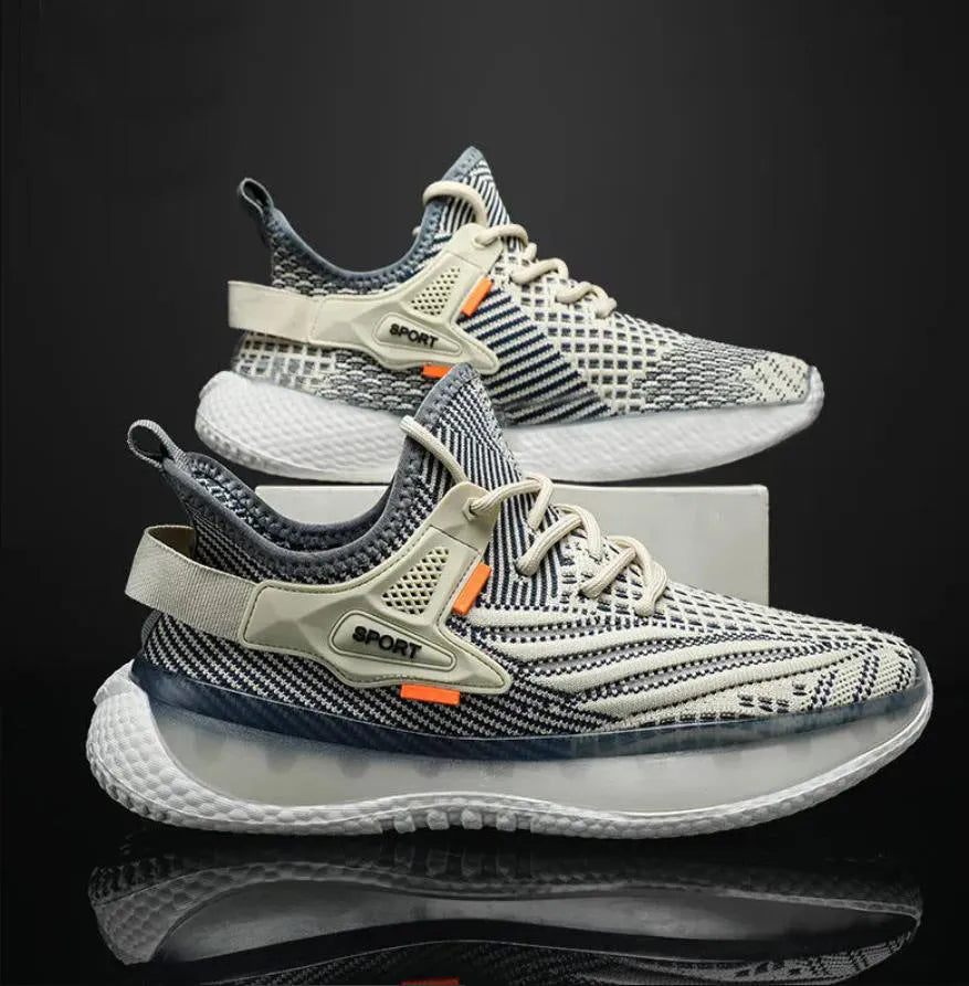 Men's white mesh platform sneakers with round toe and flat rubber sole