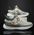 Men's white mesh platform sneakers with round toe and flat rubber sole