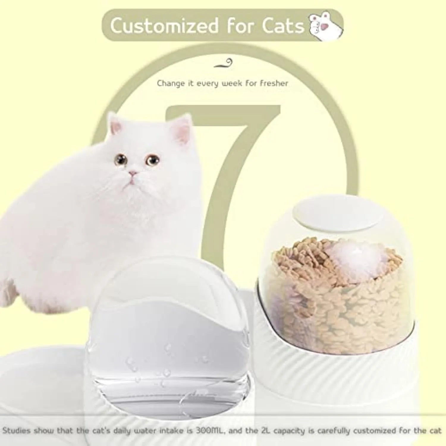 White automatic cat feeder and water dispenser set with wave design