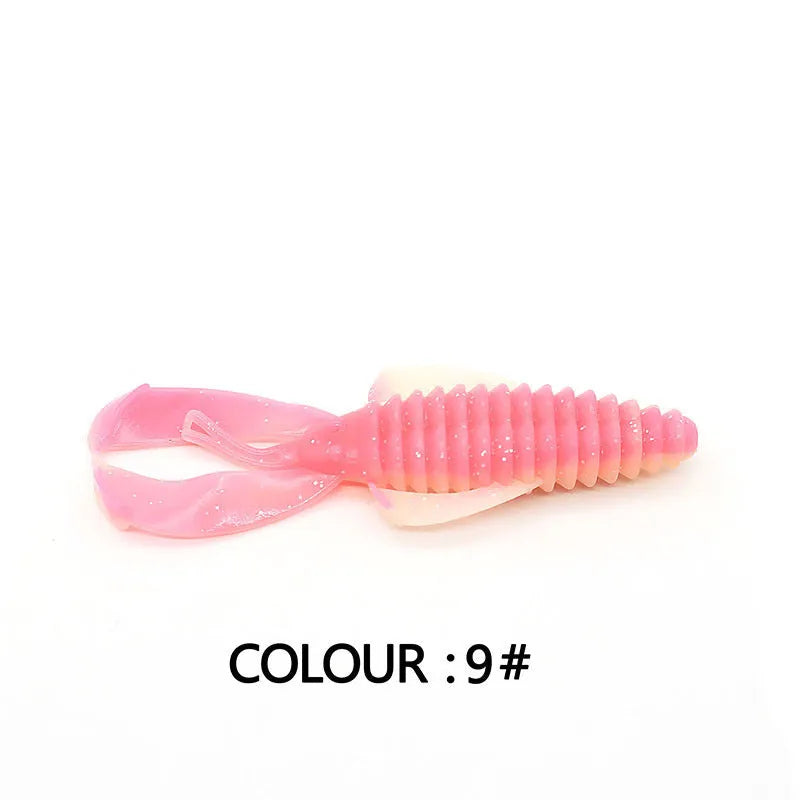 PVC fishing soft bait lure in various colours showing 8cm and 12cm size options