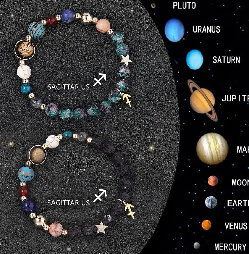 Two natural stone beaded zodiac bracelets showing different style options