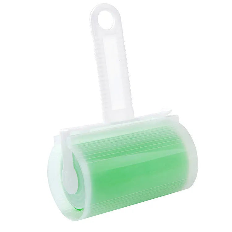 Washable reusable lint roller for pet hair removal with protective cover in blue green pink yellow colours