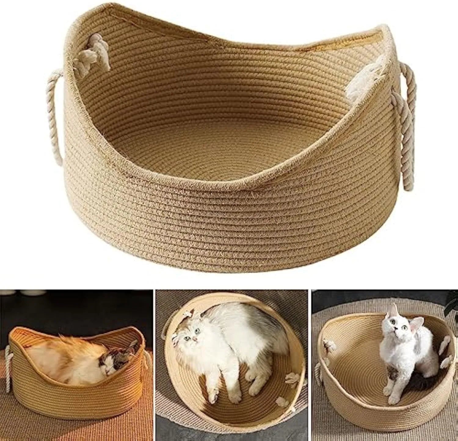 Wicker cat bed basket with corrugated scratching surface in small or large sizes
