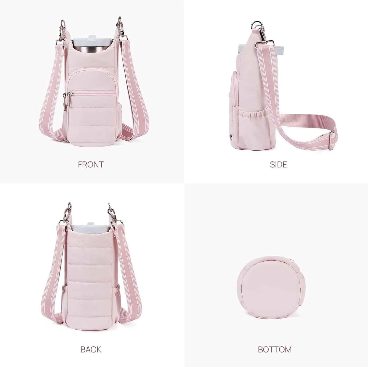 Cycling water bottle bag in black, pink or beige for bicycle handlebar mounting
