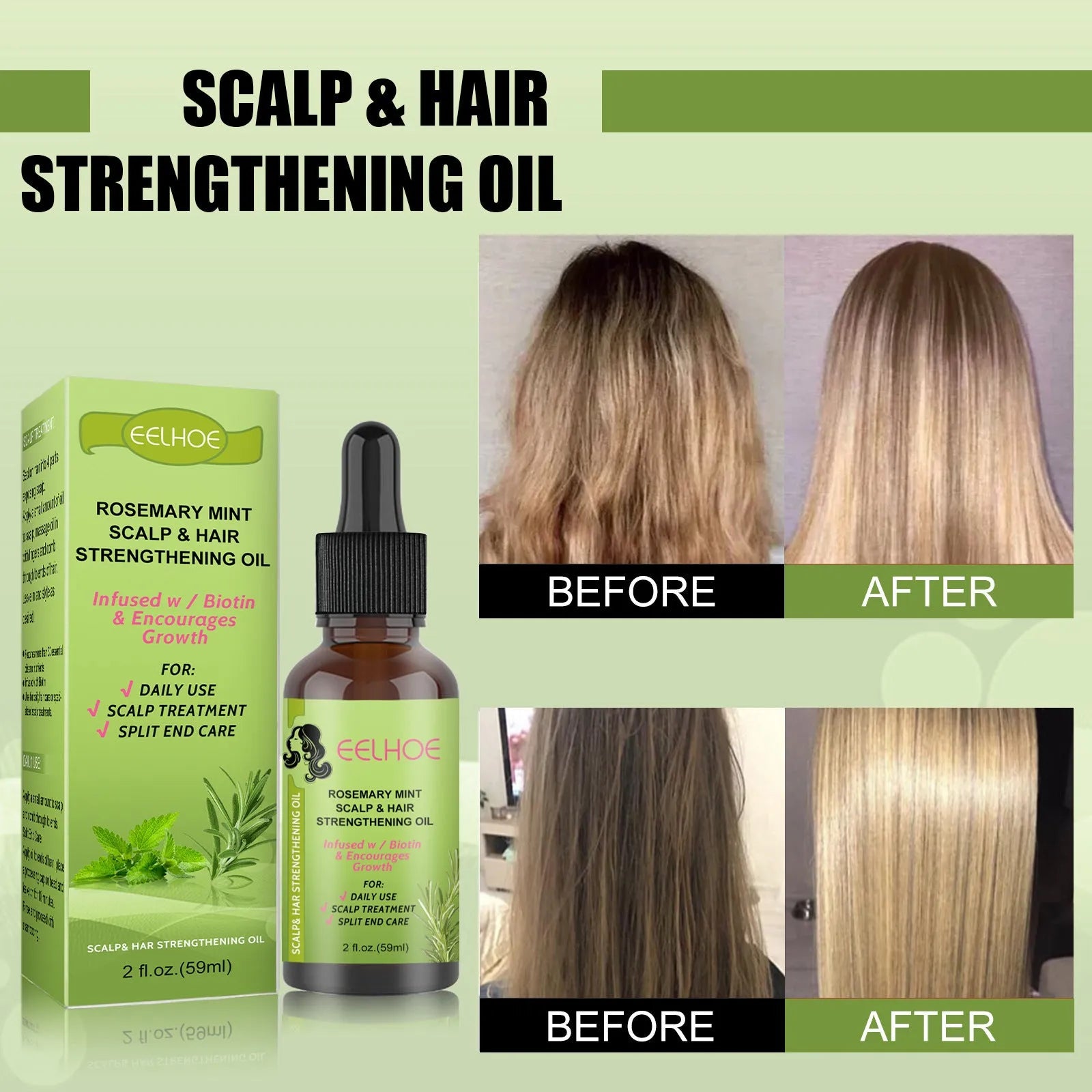 59ml bottle of Rosemary Mint Hair Growth Fluid with natural plant extracts for scalp care.