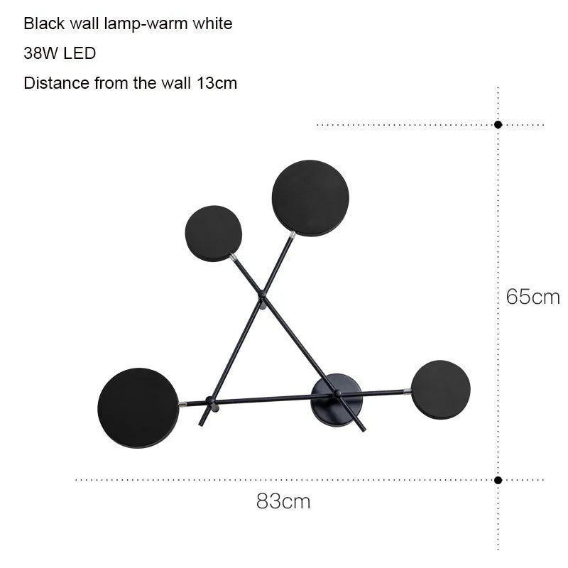 Nordic industrial triangular wrought iron LED wall lamp black finish round lamp head