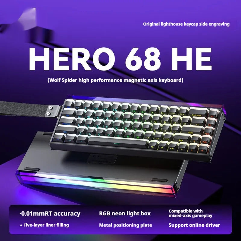 Magnetic axis wired keyboard with RGB lighting showing one of eleven available style options