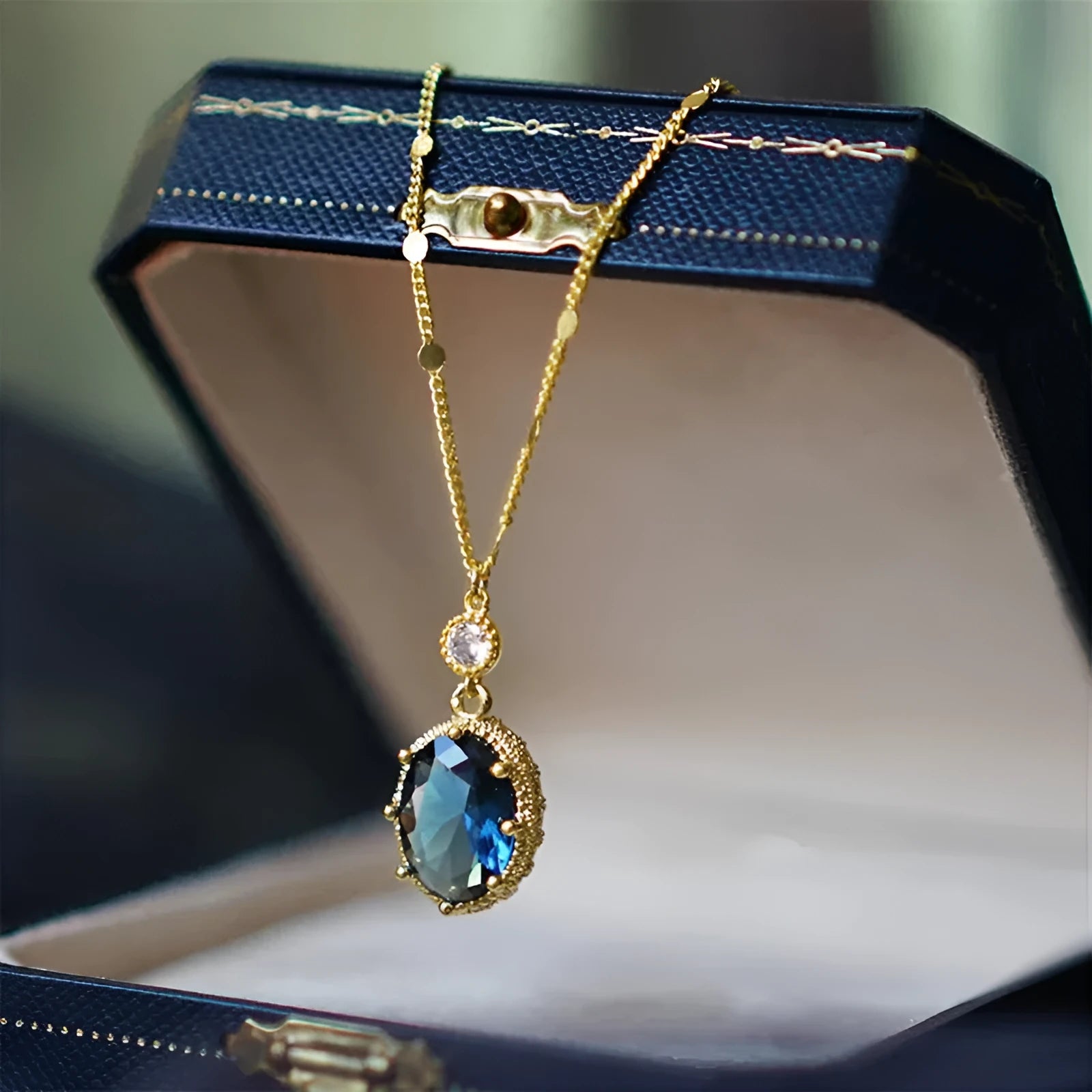 Gold geometric French retro necklace with electroplated finish on copper base material