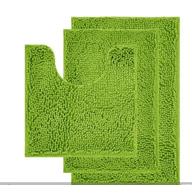 Chenille three-piece toilet mat set with U-shaped toilet seat cover in green colour options