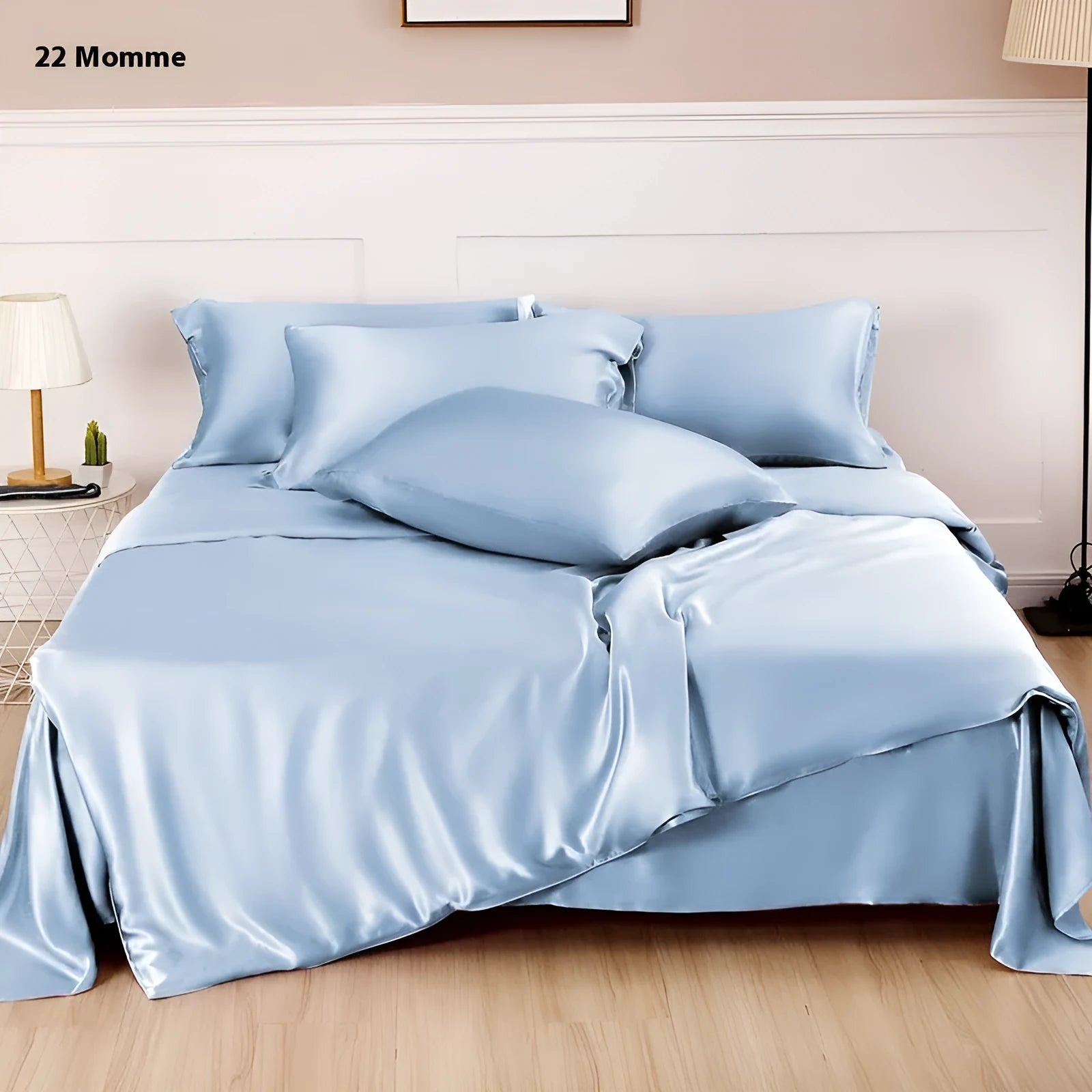 Silk double-sided duvet cover in solid colours Lotus Pink, pea green, bright brown, mysterious purple, white, and silver blue.