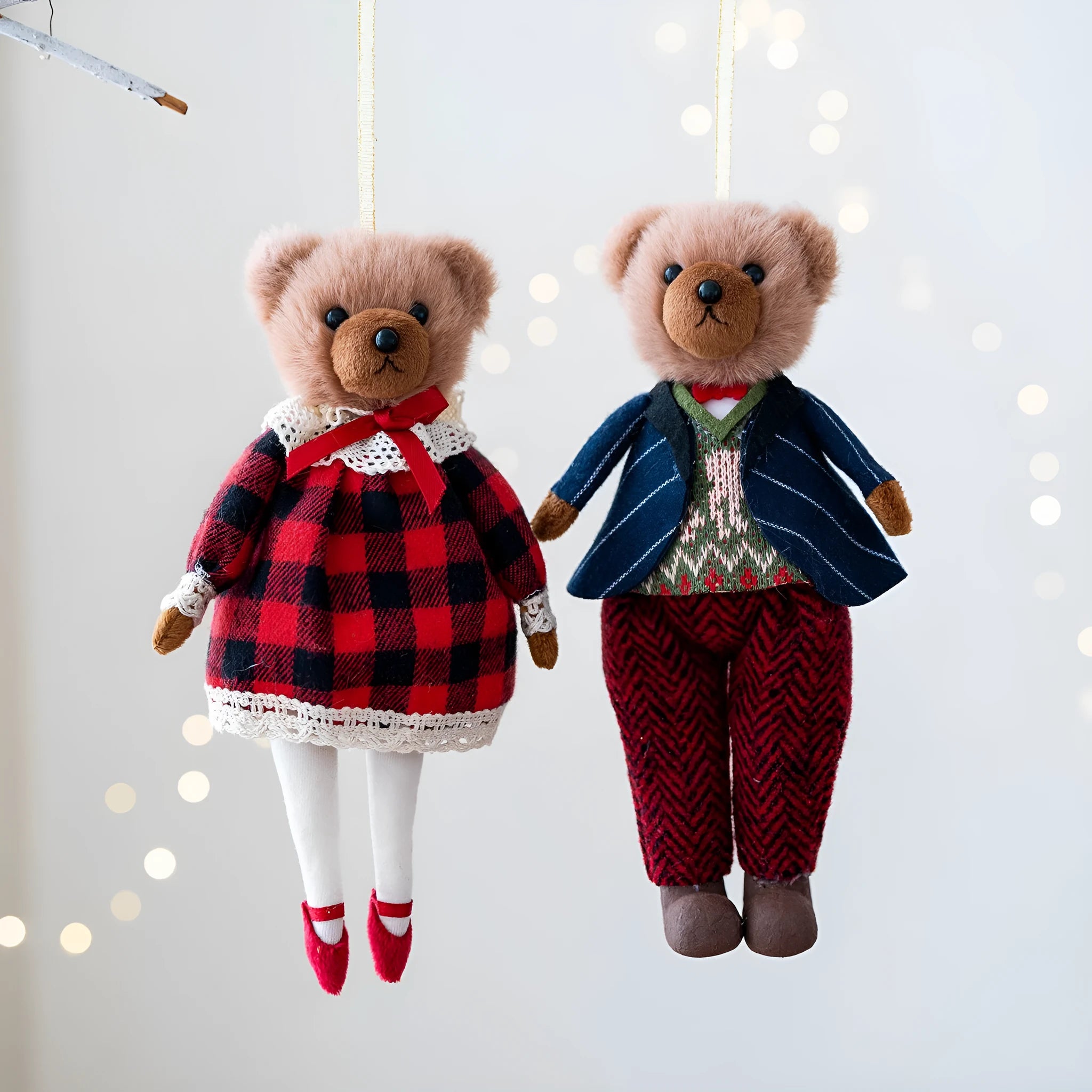 Cartoon plush bear doll couple set showing princess and gentleman variants in soft cloth material