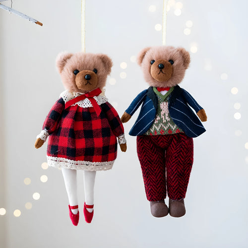 Cartoon plush bear doll couple set showing princess and gentleman variants in soft cloth material