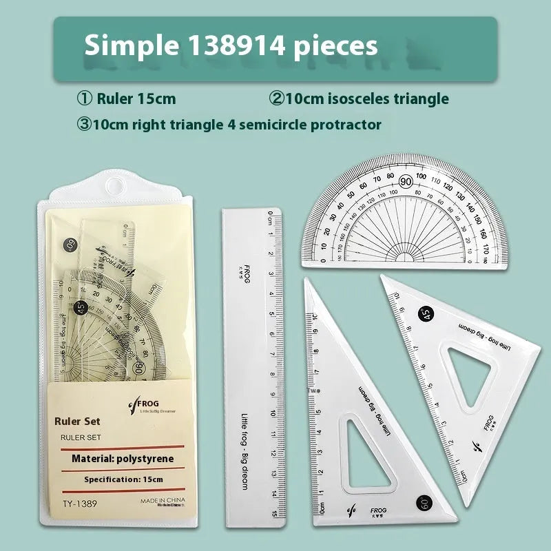 Youpai transparent acrylic drawing ruler set with square and protractor on a white background.