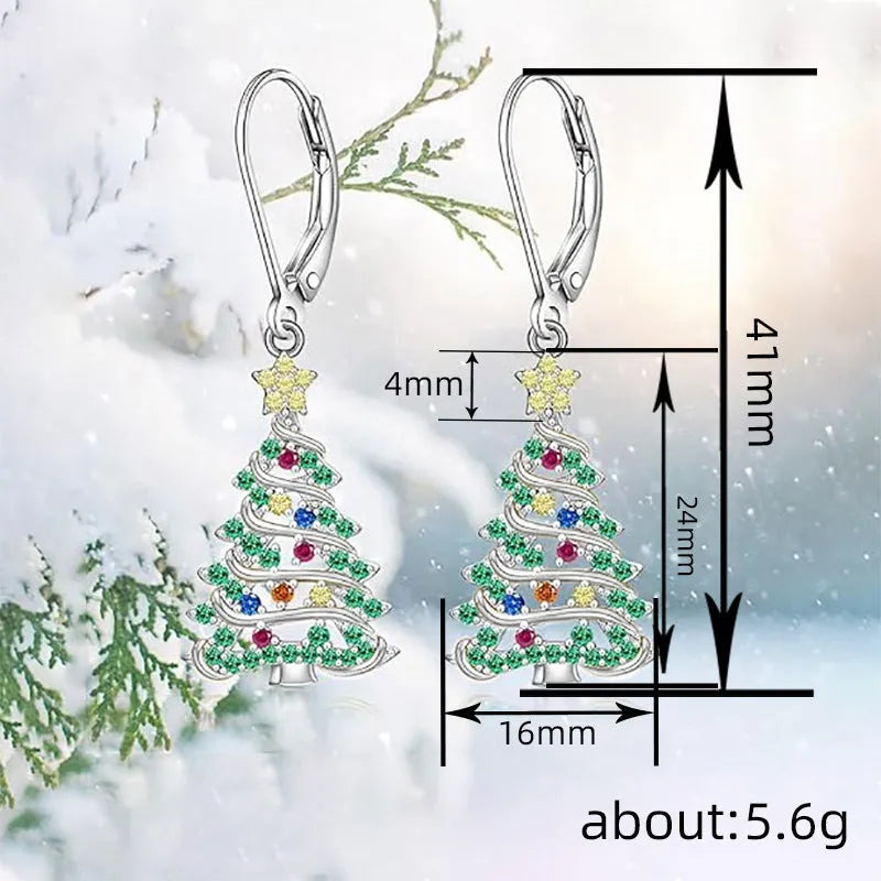 Women's Christmas tree earring pendant with star elements in white gold colour