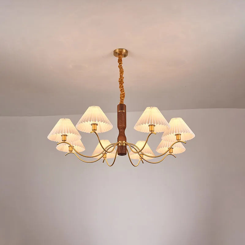 American retro wall lamp with rubber wood frame and fabric elements in walnut finish