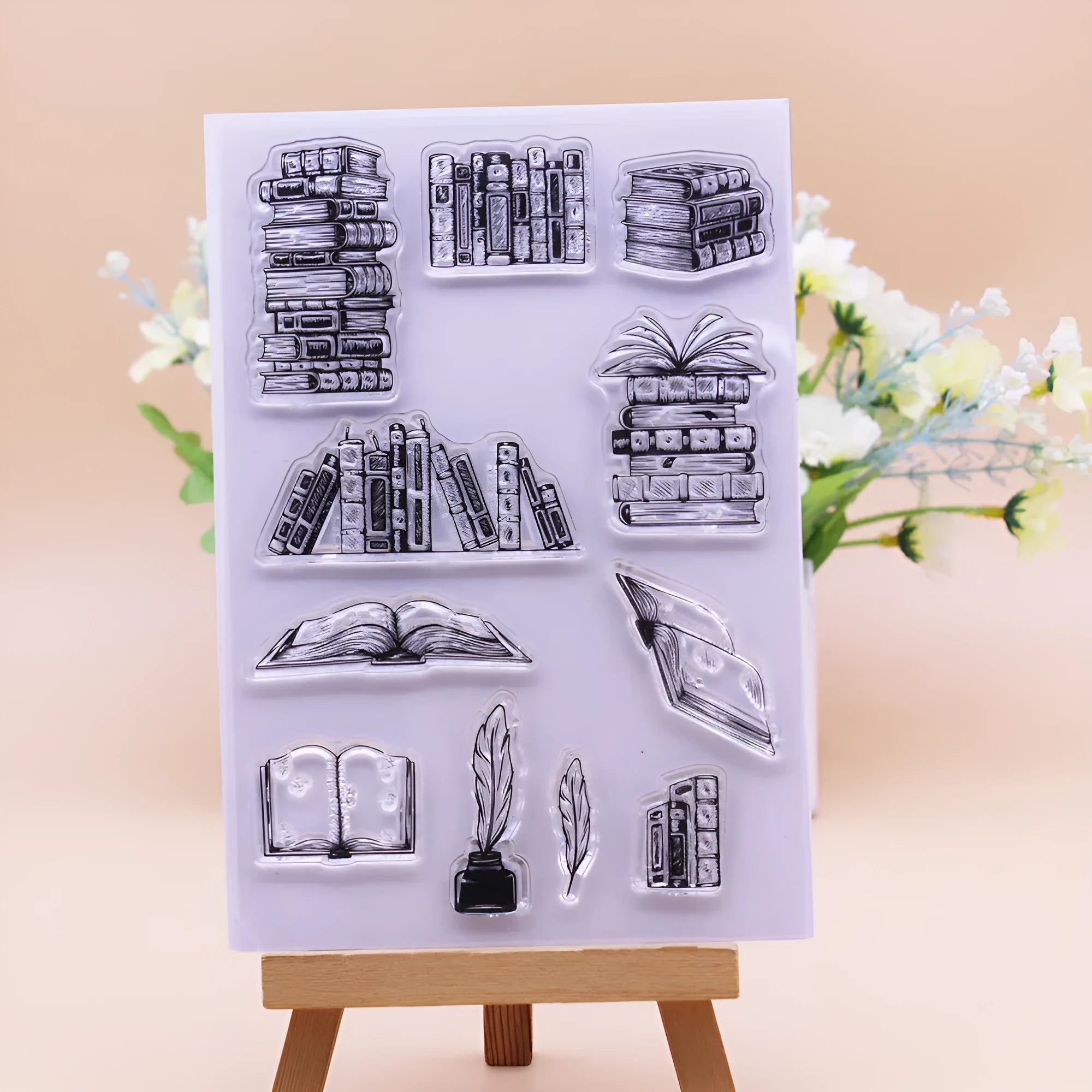 Transparent silicone stamp measuring 11x16cm with self-adhesive backing for handmade cards