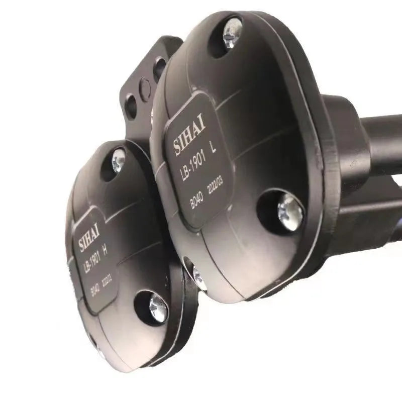 Black dual trumpet vehicle air horn kit with compressor for 12V and 24V systems