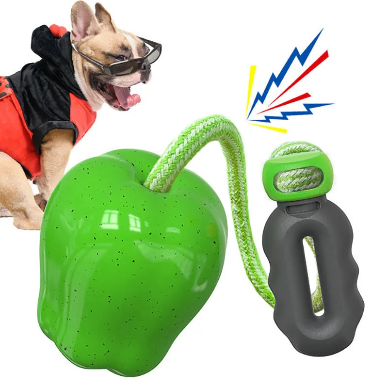 Plastic food dropping ball dog molar toy in green and red apple designs