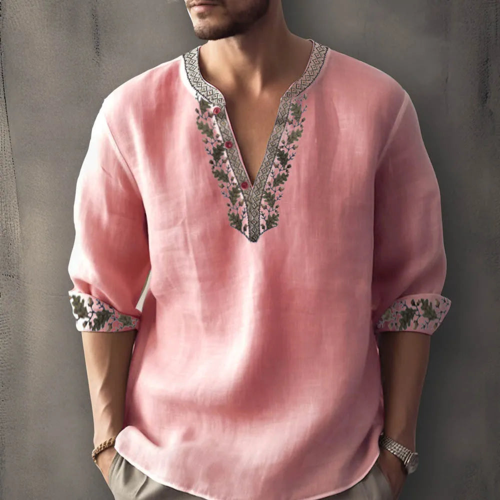 British style striped short sleeve shirt with 3D digital thermal transfer print on bamboo hemp fabric