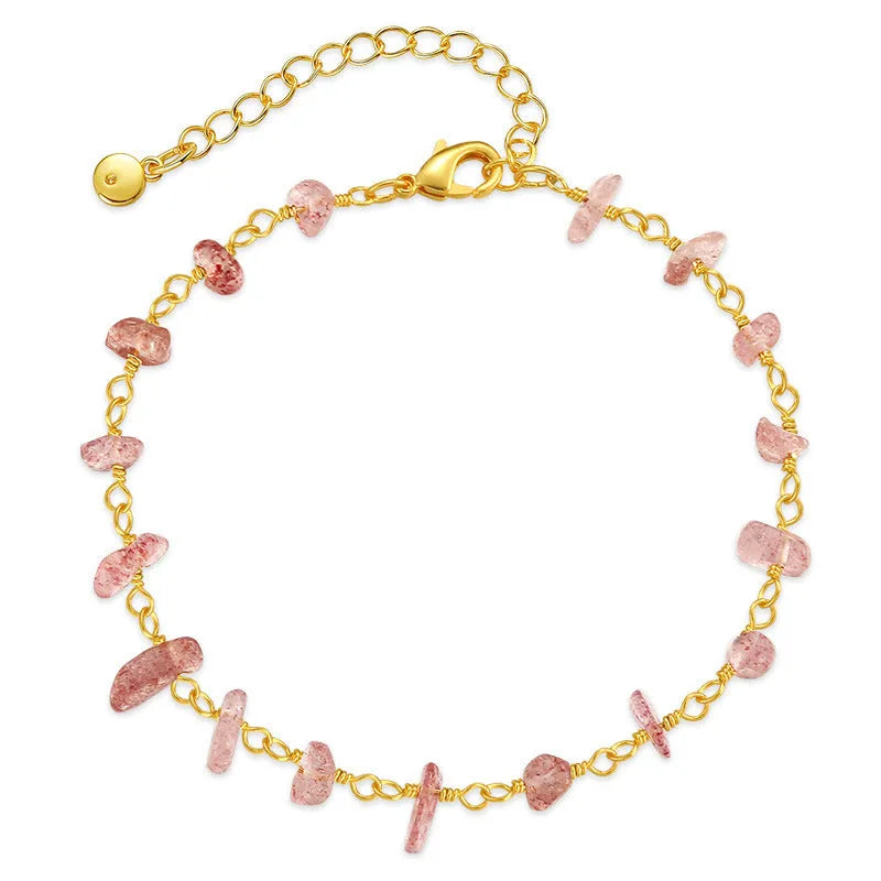 Geometric women's bracelet with natural gravel turquoise stones and crystal accents on gold plated copper.