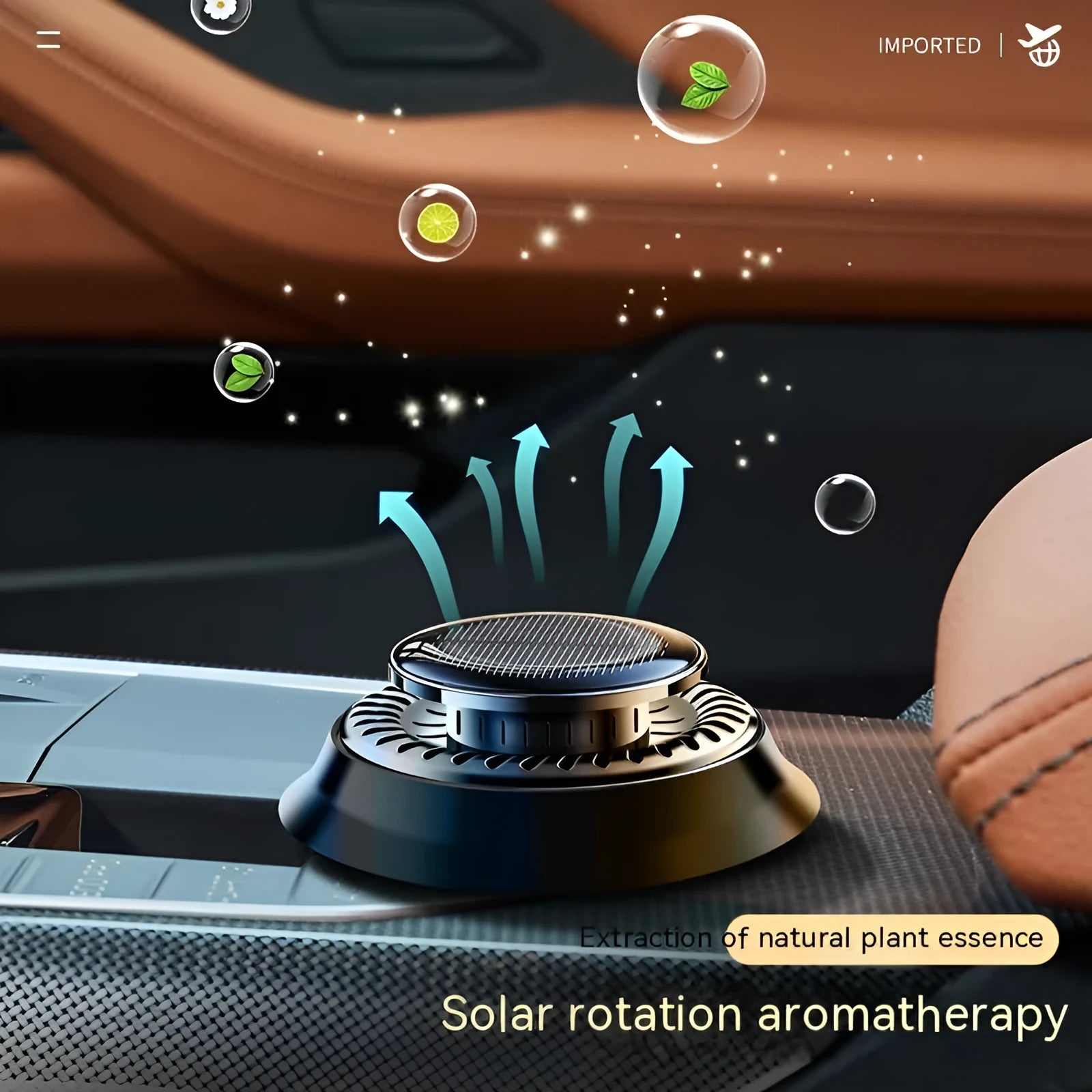 Solar-powered electromagnetic de-icing vehicle aromatherapy decoration in black colour