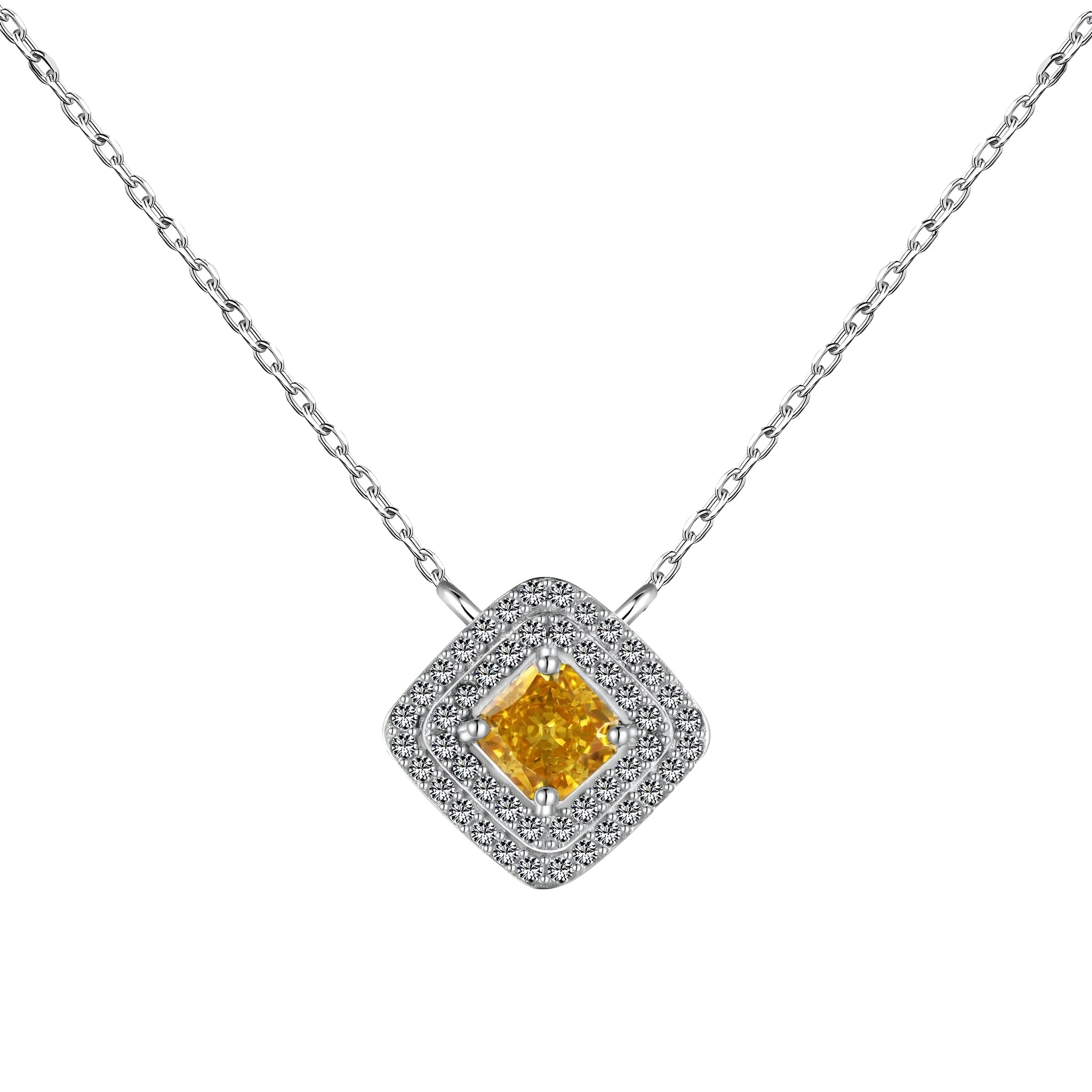 925 silver necklace with 40cm chain and square 13.5mm zircon pendant in ice flower cut