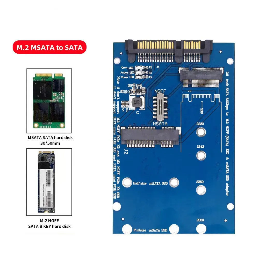 SATA3 to M.2 NGFF mSATA SSD conversion adapter card in black or blue PCB colour