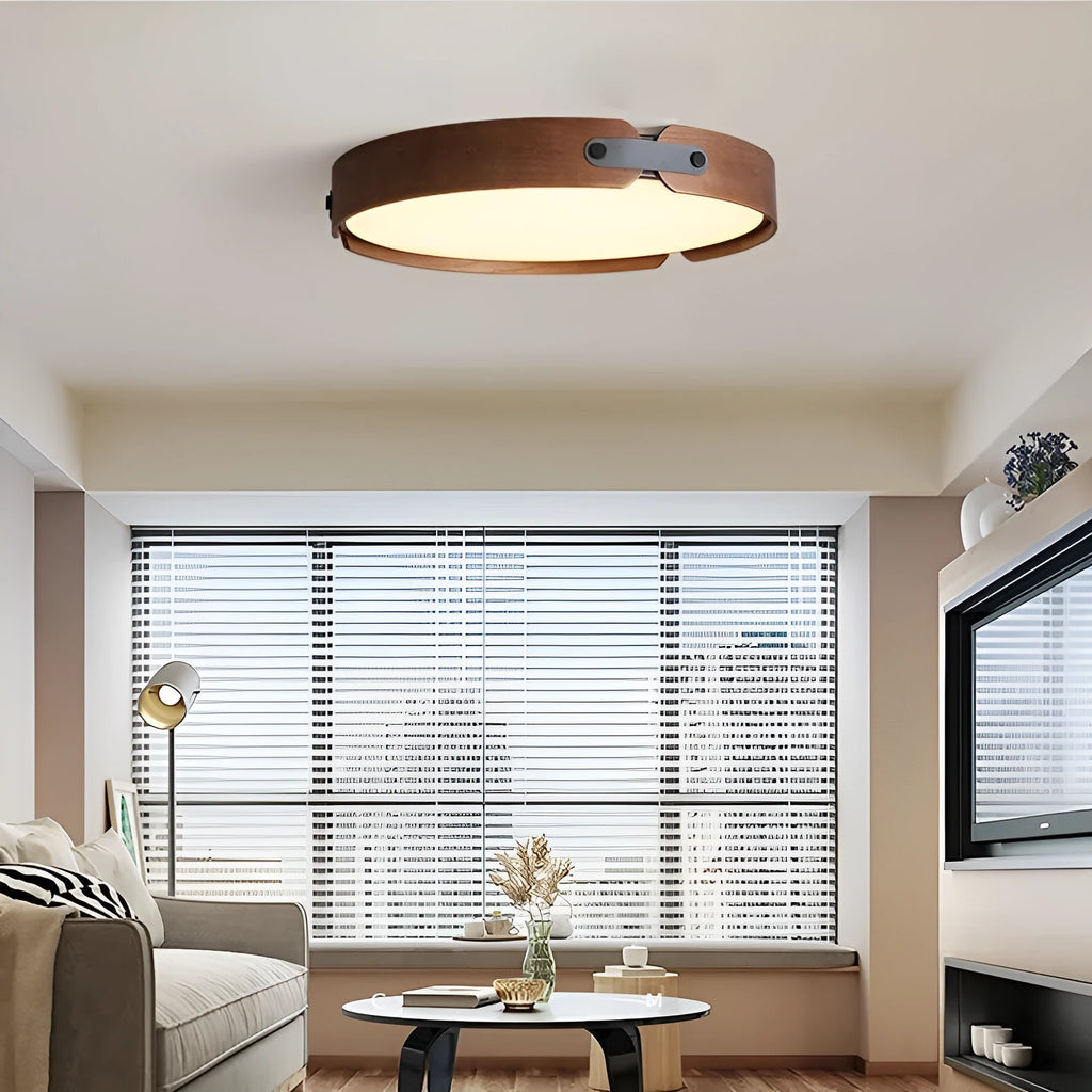 Japanese-style wooden ceiling lamp with PMMA shade in log and walnut finishes