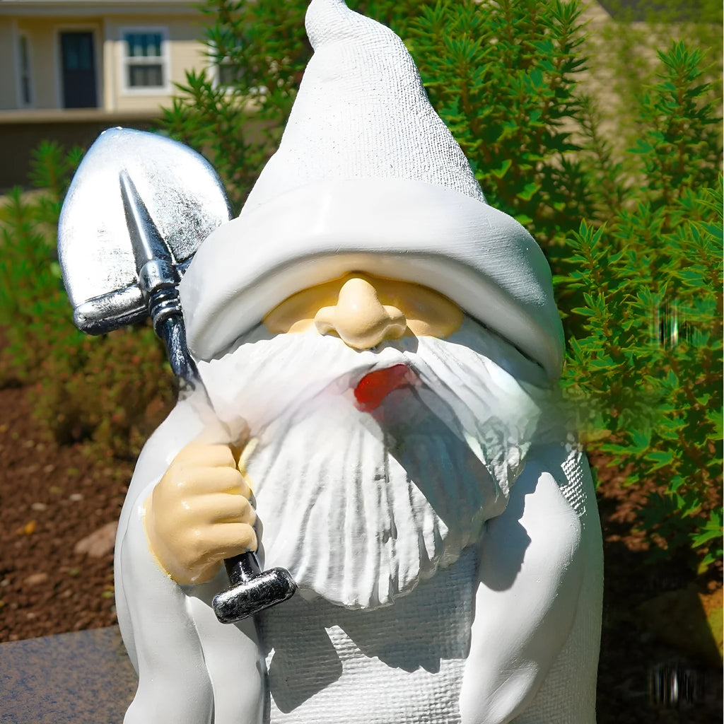 Christmas pipe dwarf resin garden ornament holding smoking shovel accessory
