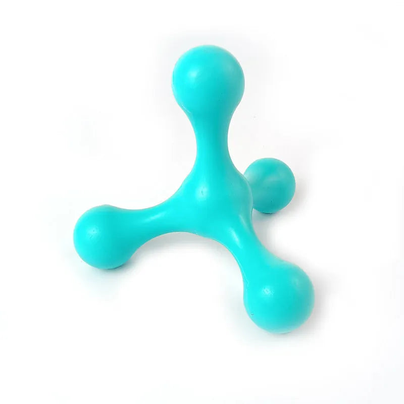 Beef-flavoured silicone three-leg chew toy for puppies in blue, green, purple, red, or red purple