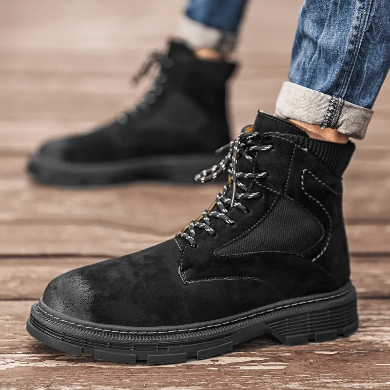 Men's vintage Martin boots with microfiber leather upper and low heel in black, grey or sand colour options