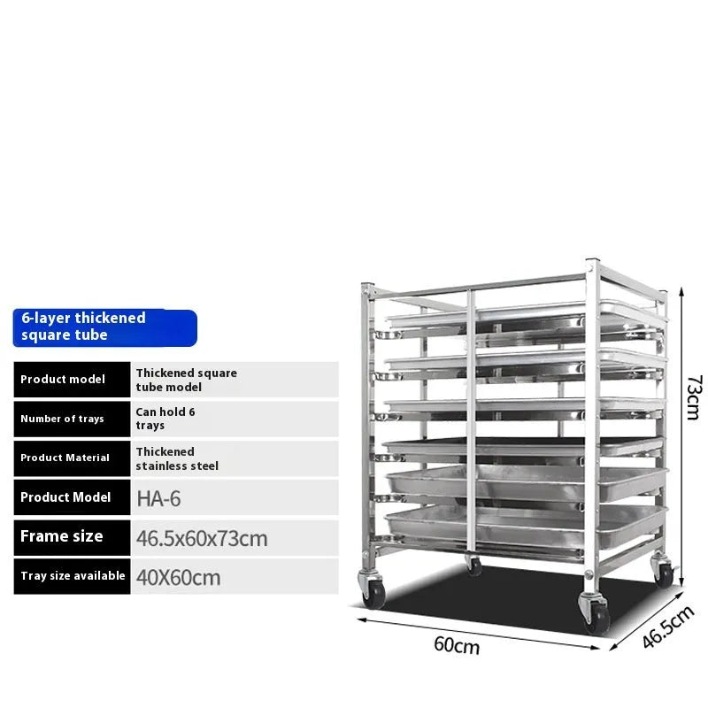 Six-layer stainless steel baking cooling rack with lock system, showing 40x60cm trays